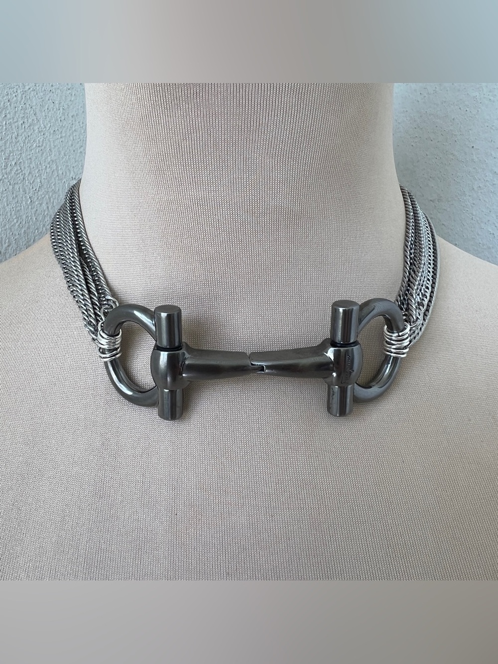 Salvatore Ferragamo Gunmetal Horsebit Statement Choker | 15-18”